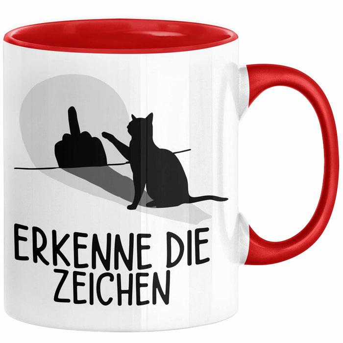 Erkenne Die Zeichen Tasse Geschenk Tasse Mittelfing** Geschenkidee Kaffee-Becher Sarkasmus Spruch Rot Trendation