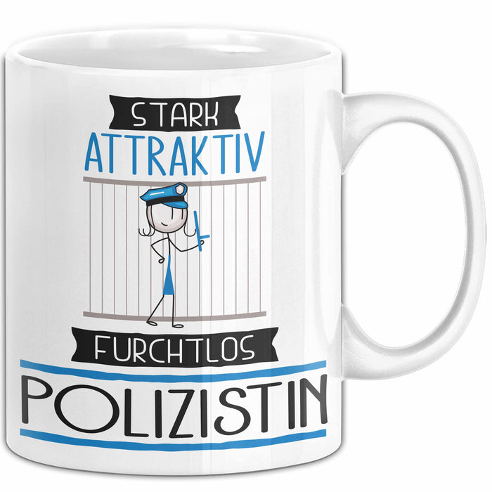 Polizistin Tasse Geschenk Becher Stark Attraktiv Furchtlos Polizistin Lustige Geschenkidee Weiß Trendation