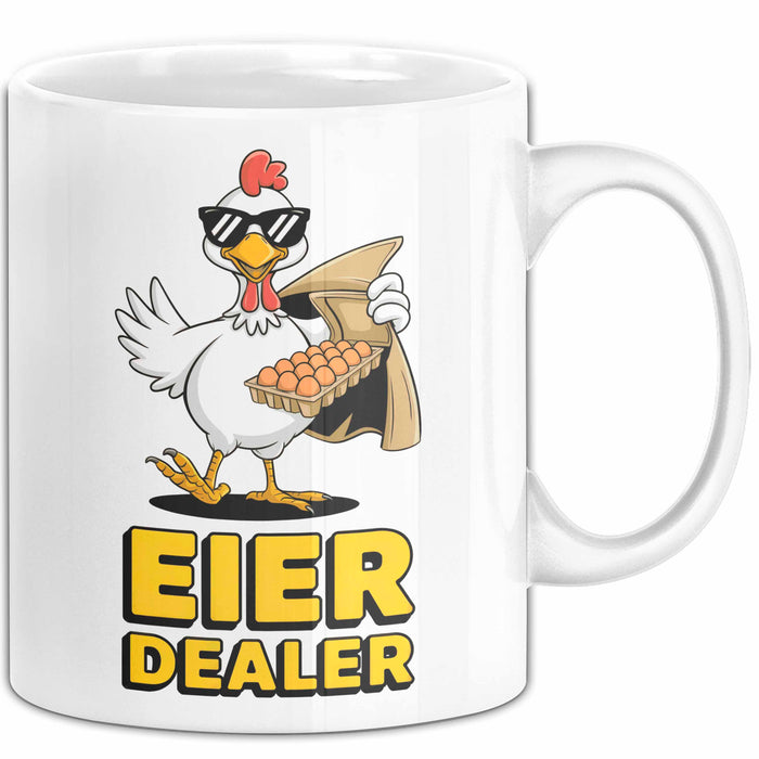 Huhn Tier Bauer Tasse Becher Geschenk Lustige Geschenkidee Spruch Eier Dealer Weiß Trendation