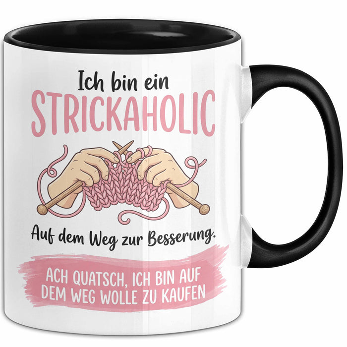Stricken Tasse Geschenk Strickaholic Auf Dem Weg Zur Besserung Geschenkidee Hobby Schwarz Trendation