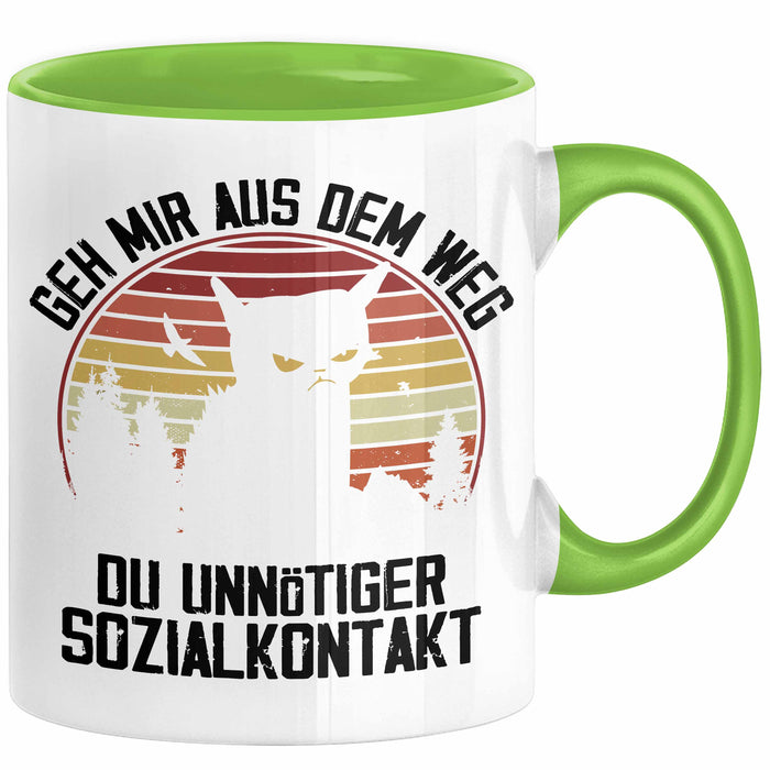 Lustige Tasse Geschenk Geh Mir Aus Dem Weg DU Unnötiger Sozialkontakt Kaffee-Becher Geschenkidee Frauen Sarkasmus Humor Grün Trendation