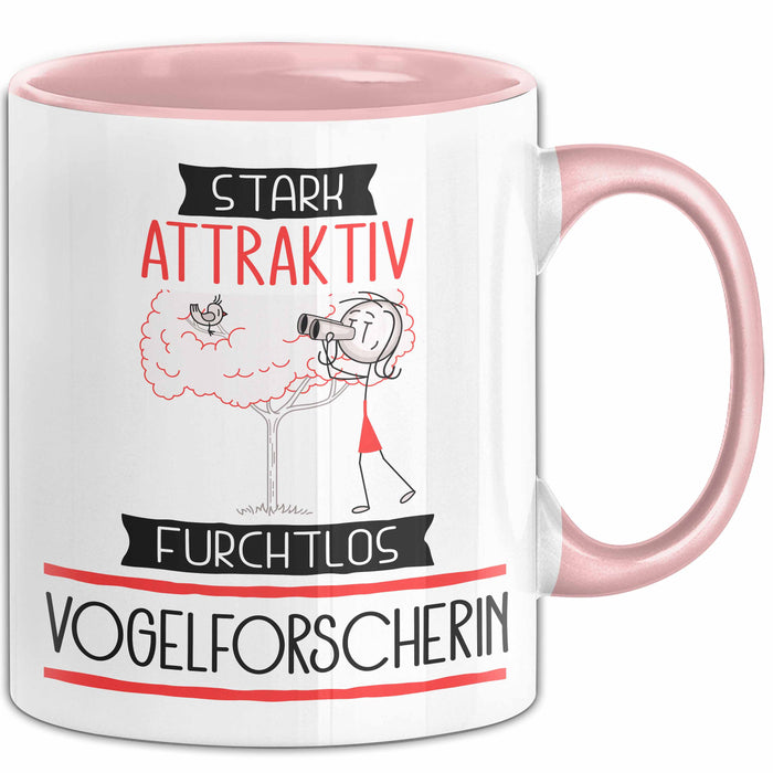 Vogelforscherin Tasse Geschenk Becher Stark Attraktiv Furchtlos Vogelforscherin Lustige Geschenkidee Rosa Trendation