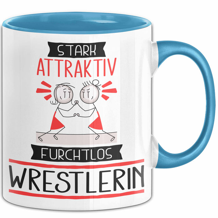 Wrestlerin Tasse Geschenk Becher Stark Attraktiv Furchtlos Wrestlerin Lustige Geschenkidee Blau Trendation
