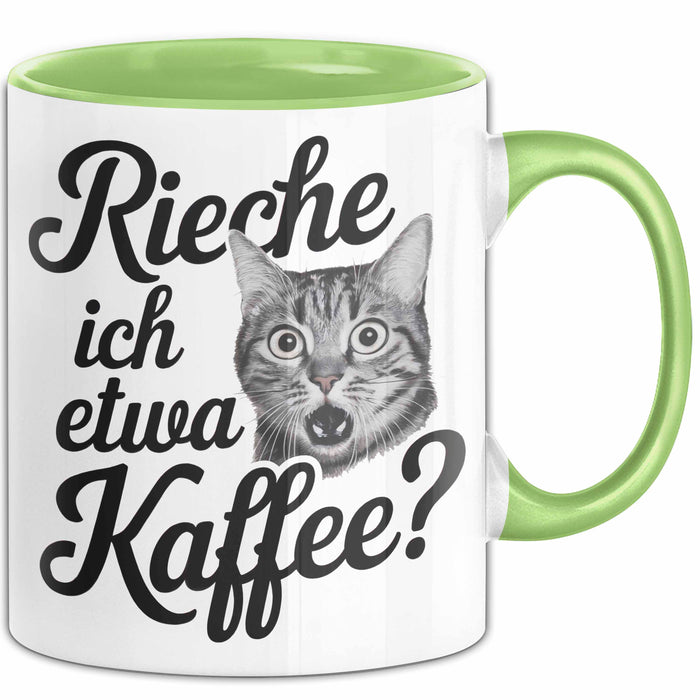 Kaffeeliebhaber Tasse Geschenk Lustige Geschenkidee Spruch Rieche Ich Etwa Kaffee Grün Trendation