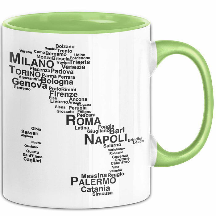 Italienische Städte Italien Karte Tasse Geschenk Lustige Geschenkidee Spruch Grün Trendation