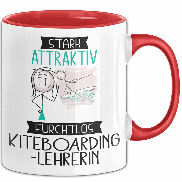 Kiteboarding-Lehrerin Tasse Geschenk Becher Stark Attraktiv Furchtlos Kiteboarding-Lehrerin Lustige Geschenkidee Rot Trendation