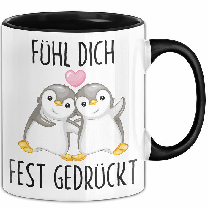 Mut Witzige Tasse Geschenk Zwei Pinguine Herz Süßes Design Mutig Schwarz Trendation