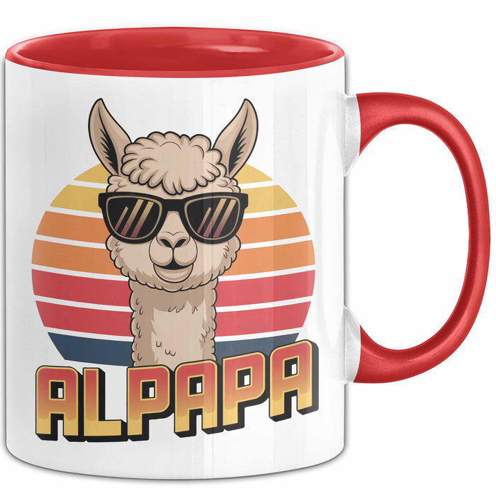 Vatertag Tasse Geschenk Alpapa Alpaka für Papa Spruch Rot Trendation