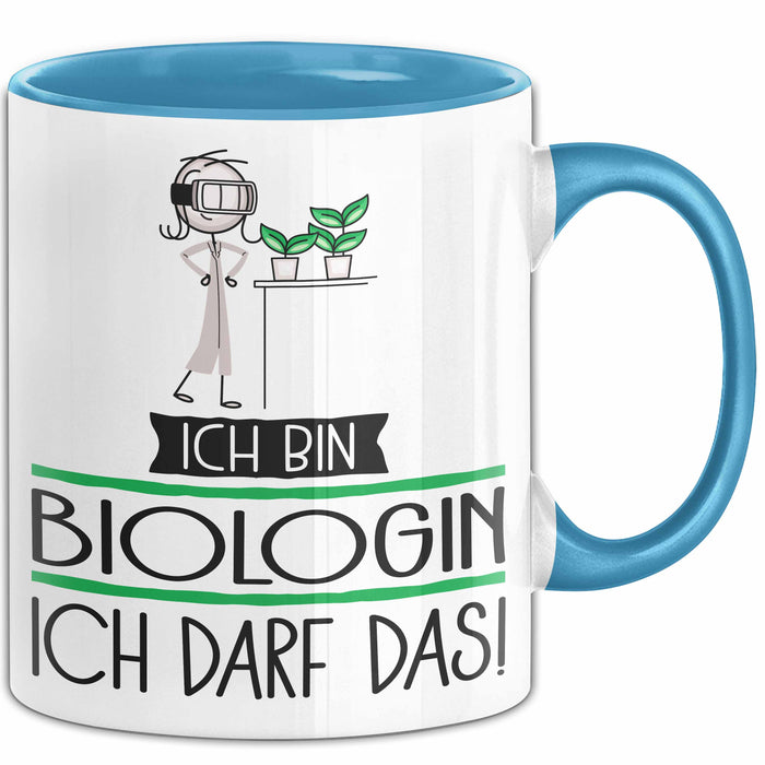 Geschenk für Biologin Tasse Lustige Geschenkidee Geburtstag Ich Bin Biologin Ich Darf Das Blau Trendation