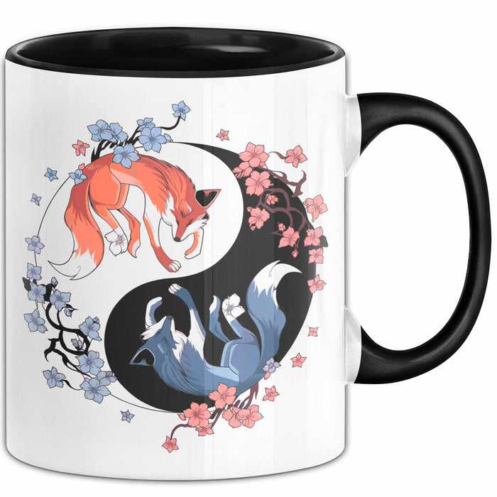 Fuchs Tierliebhaber Tasse Geschenk Lustige Geschenkidee Spruch Japanischer Kitsune Fuchs Schwarz Trendation