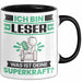 Leser Tasse Geschenk für Leser Geburtstag Lustiger Spruch Kaffee-Becher Was Ist Deine Superkraft Schwarz Trendation