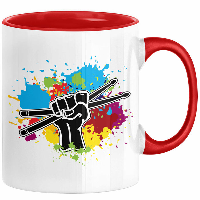 Schlagzeug-Spieler Geschenk Drummer Tasse Geschenkidee Spruch Bunte Farben Schlagzeuger Rot Trendation