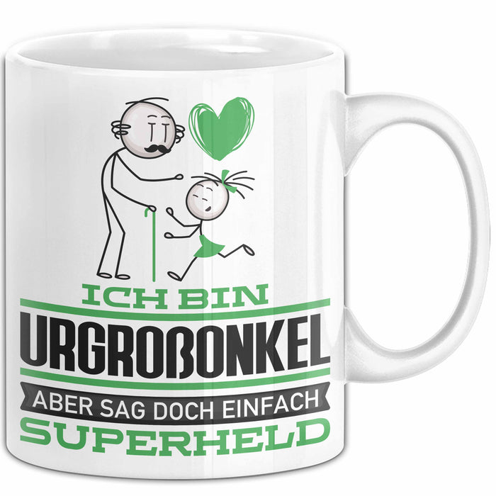 Urgroßonkel Geschenk Tasse Ich Bin Urgroßonkel Aber Sag Doch Einfach Superheld Lustige Geschenkdiee für Urgroßonkel Kaffee-Becher Weiß Trendation