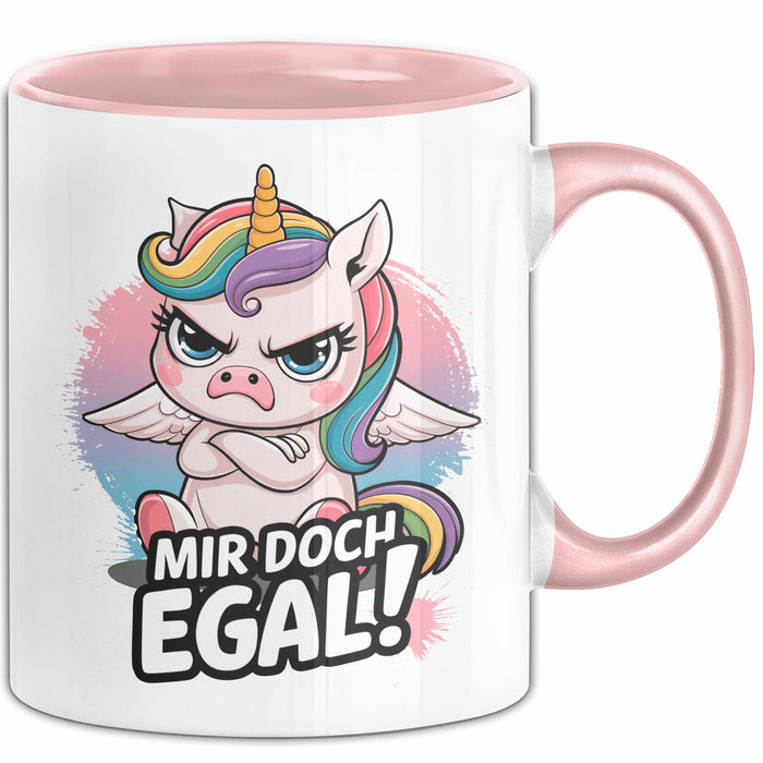 Sarkastisches Einhorn Tasse Geschenk Lustige Geschenkidee Spruch Mir Doch Egal Rosa Trendation