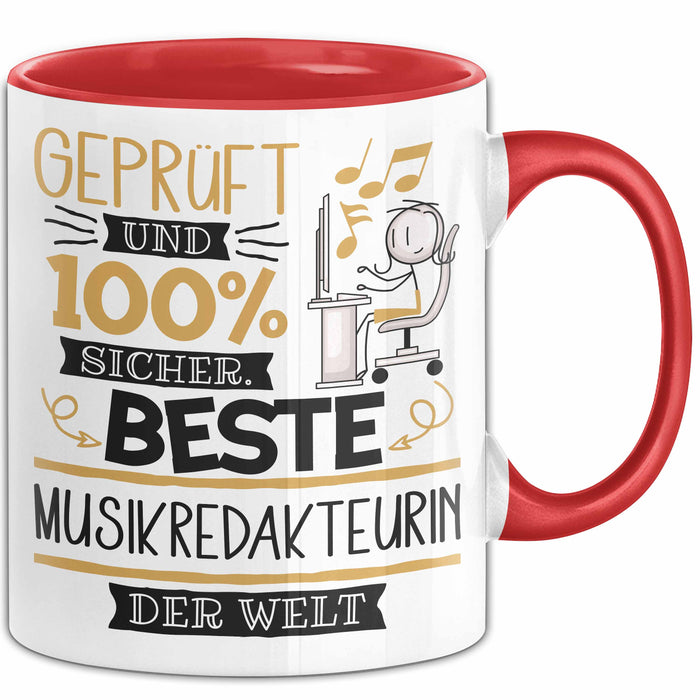 Beste Musikredakteurin Der Welt Tasse Geschenk für Eine Musikredakteurin Geprüft Und Sicher Geschenkidee Geburtstag Weihnachten Rot Trendation