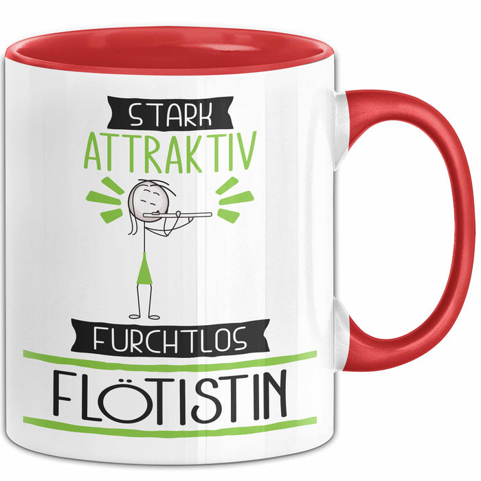 Flötistin Tasse Geschenk Becher Stark Attraktiv Furchtlos Flötistin Lustige Geschenkidee Rot Trendation