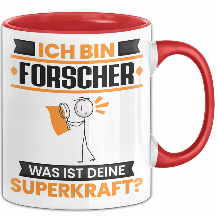 Forscher Tasse Geschenk für Forscher Geburtstag Lustiger Spruch Kaffee-Becher Was Ist Deine Superkraft Rot Trendation