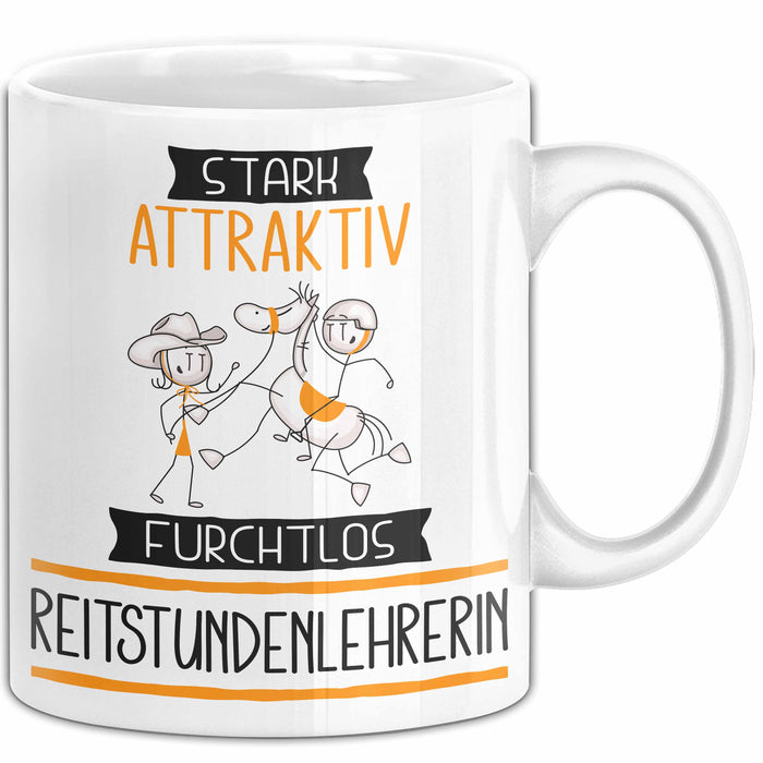Reitstundenlehrerin Tasse Geschenk Becher Stark Attraktiv Furchtlos Reitstundenlehrerin Lustige Geschenkidee Weiß Trendation