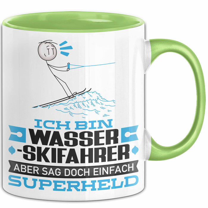 Wasserskifahrer Geschenk Tasse Ich Bin Wasserskifahrer Aber Sag Doch Einfach Superheld Lustige Geschenkdiee für Wasserskifahrer Kaffee-Becher Grün Trendation