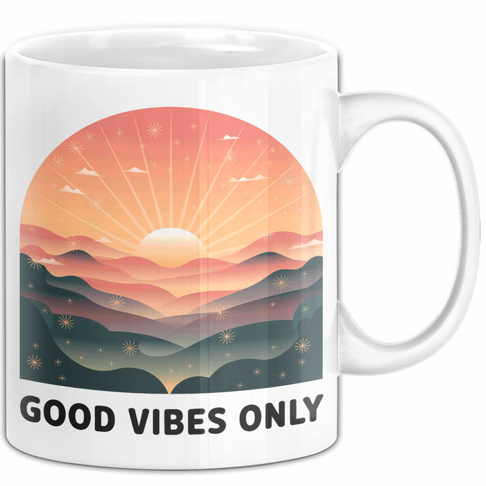 Positive Vibes Tasse Geschenk Lustige Geschenkidee Spruch Für Glückliche Seelen Weiß Trendation