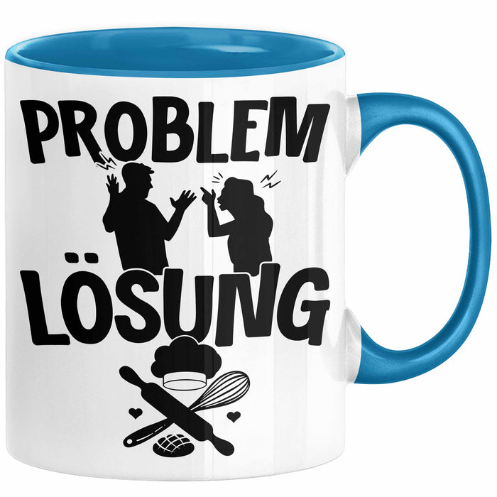 Backen Tasse Geschenk für Bäcker Männer Geschenkidee Problem und Lösung Backen Kochen Blau Trendation
