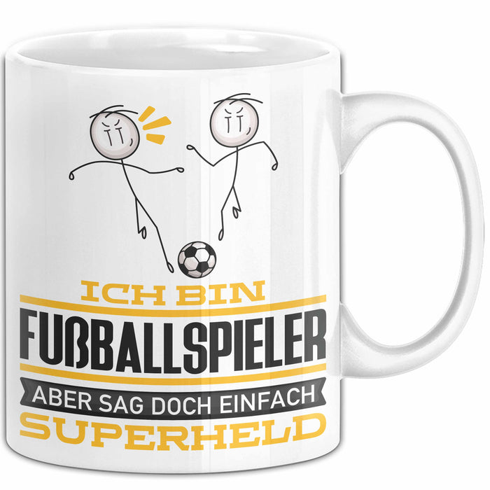 Fußballspieler Geschenk Tasse Ich Bin Fußballspieler Aber Sag Doch Einfach Superheld Lustige Geschenkdiee für Fußballspieler Kaffee-Becher Weiß Trendation
