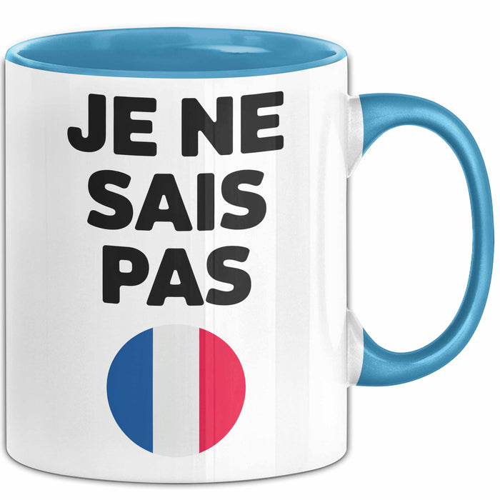 Französischlehrer Schüler Unterricht Tasse Geschenk Lustige Geschenkidee Spruch Je Ne Sais Pas Blau Trendation