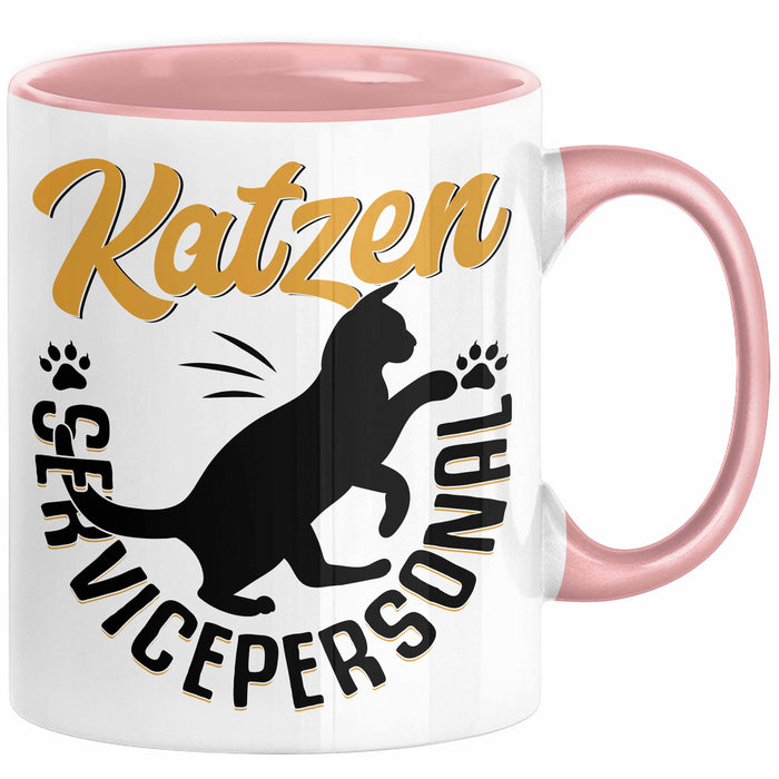 Katzen Geschenk Tasse Katzen-Besitzerin Kaffeebecher Katzen Servicepersonal Geschenkidee Rosa Trendation