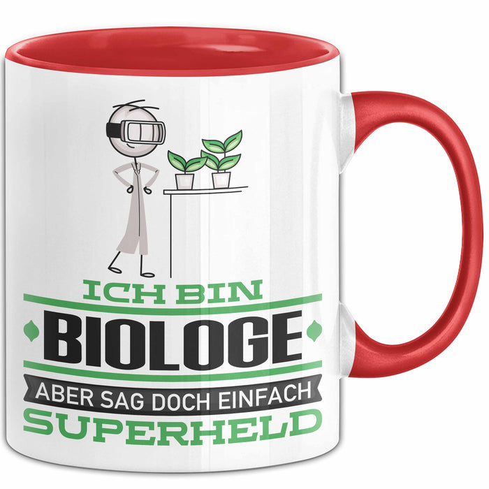 Biologe Geschenk Tasse Ich Bin Biologe Aber Sag Doch Einfach Superheld Lustige Geschenkdiee für Biologe Kaffee-Becher Rot Trendation