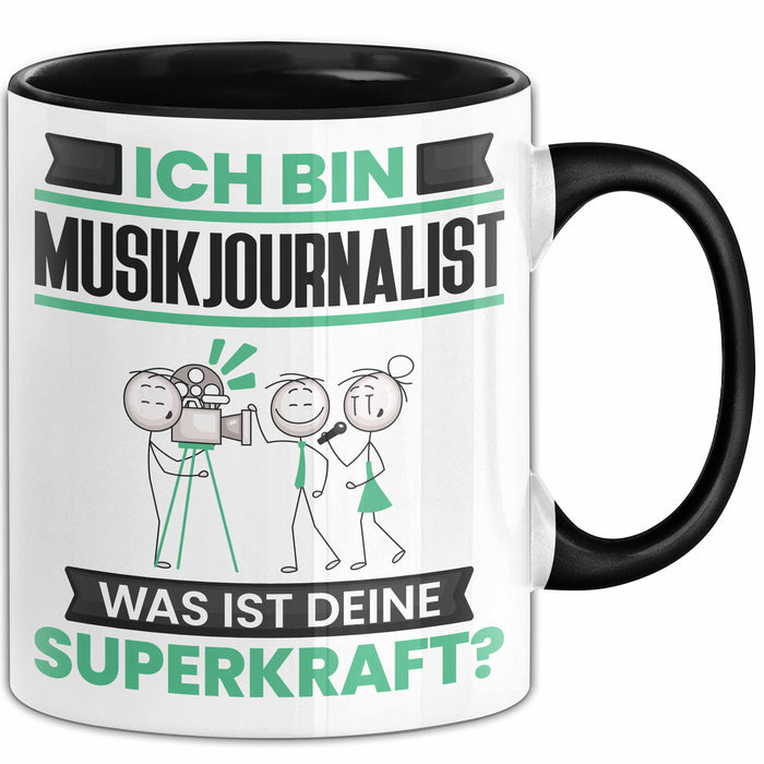 Musikjournalist Tasse Geschenk für Musikjournalist Geburtstag Lustiger Spruch Kaffee-Becher Was Ist Deine Superkraft Schwarz Trendation