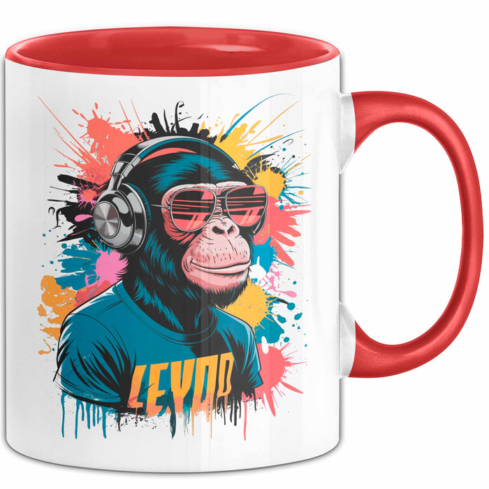 Affe Tier Kopfhörer Sonnenbrille Tasse Geschenk Lustige Geschenkidee Spruch Rot Trendation