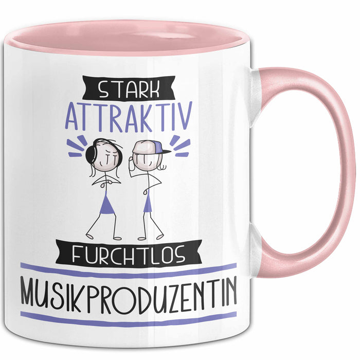 Musikproduzentin Tasse Geschenk Becher Stark Attraktiv Furchtlos Musikproduzentin Lustige Geschenkidee Rosa Trendation