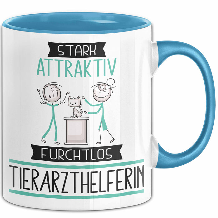 Tierarzthelferin Tasse Geschenk Becher Stark Attraktiv Furchtlos Tierarzthelferin Lustige Geschenkidee Blau Trendation
