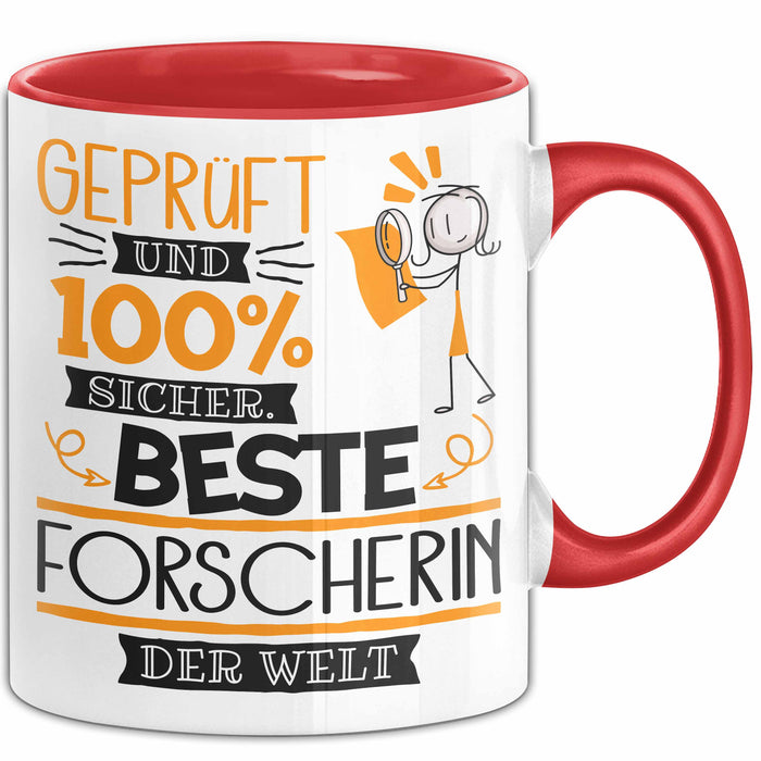 Beste Forscherin Der Welt Tasse Geschenk für Eine Forscherin Geprüft Und Sicher Geschenkidee Geburtstag Weihnachten Rot Trendation