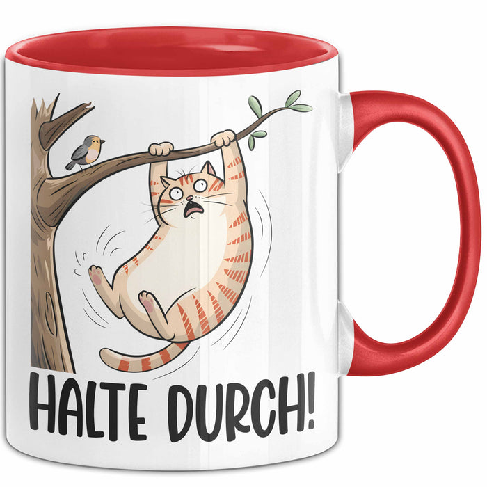 Katze Spatz Tasse Geschenk Grafik Halte Durch Geschenkidee Kaffee-Becher Rot Trendation