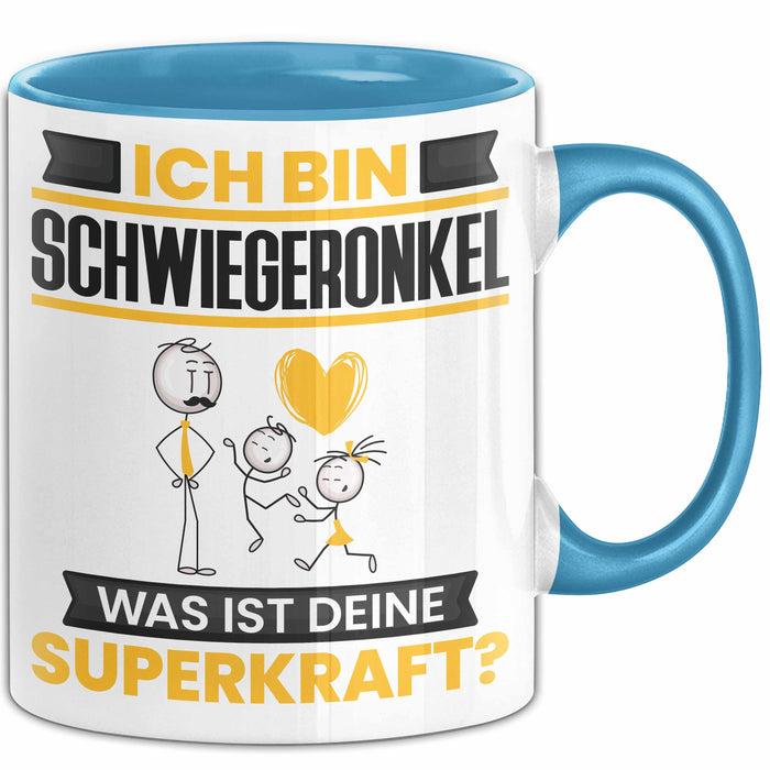 Schwiegeronkel Tasse Geschenk für Schwiegeronkel Geburtstag Lustiger Spruch Kaffee-Becher Was Ist Deine Superkraft Blau Trendation