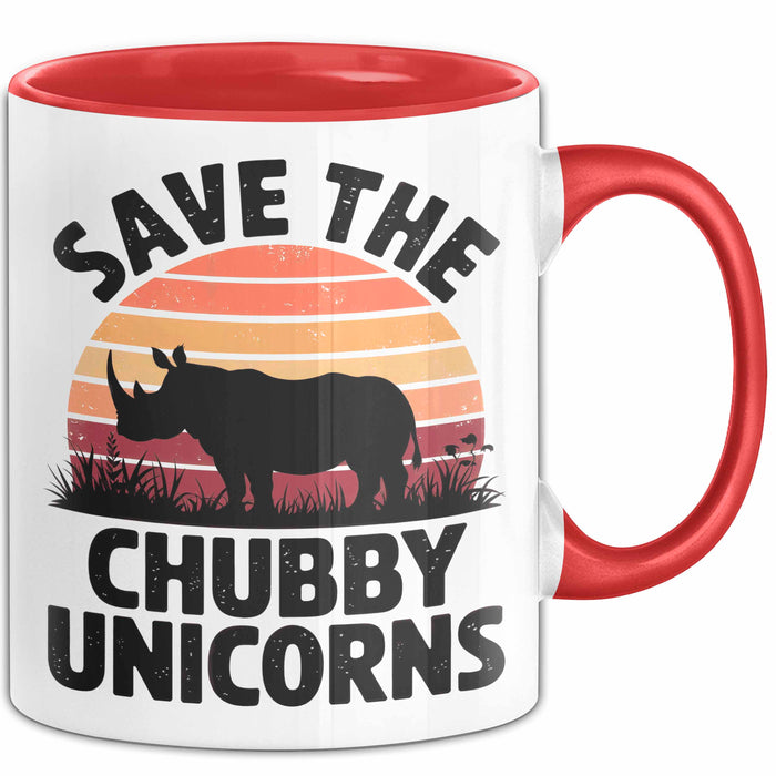Nashorn Tasse Geschenk Lustige Geschenkidee Spruch Rettet Die Moppeligen Einhörner Rot Trendation
