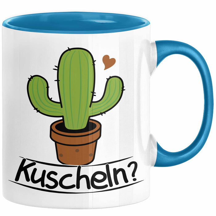 Kaktus Tasse Geschenk Kuscheln Sarkasmus Humor Geschenkidee Kaffee-Becher Kaktus-Liebhaber Blau Trendation