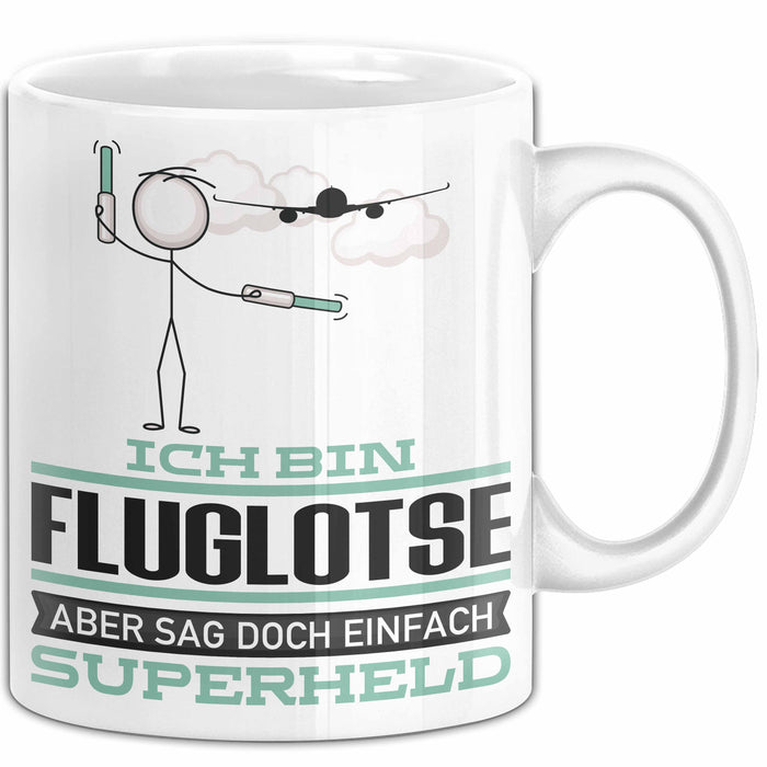 Fluglotse Geschenk Tasse Ich Bin Fluglotse Aber Sag Doch Einfach Superheld Lustige Geschenkdiee für Fluglotse Kaffee-Becher Weiß Trendation
