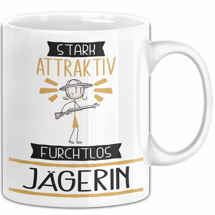 Jägerin Tasse Geschenk Becher Stark Attraktiv Furchtlos Jägerin Lustige Geschenkidee Weiß Trendation