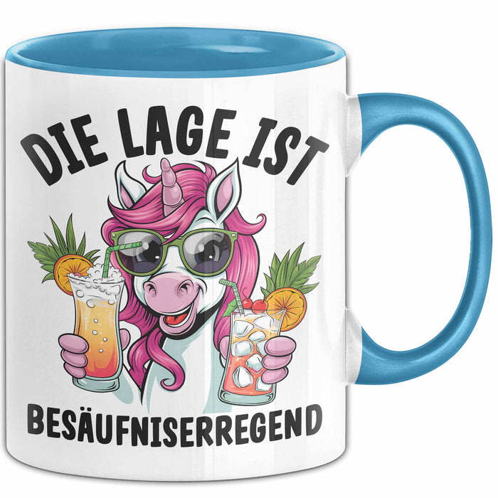 Humor Tasse Geschenk Die Lage Ist Besäufniserregend Geschenkidee Kaffee-Becher Blau Trendation