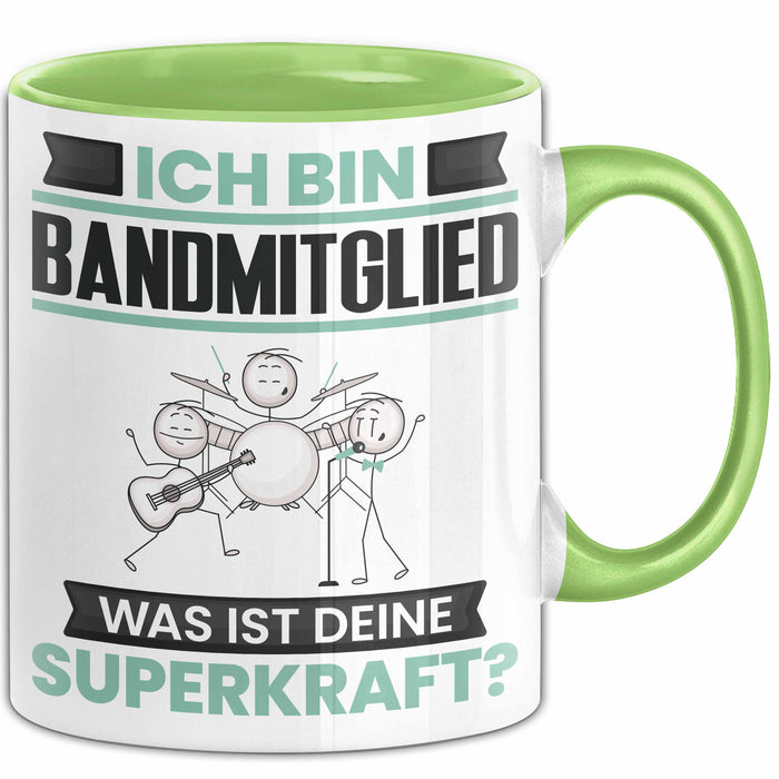 Bandmitglied Tasse Geschenk für Bandmitglied Geburtstag Lustiger Spruch Kaffee-Becher Was Ist Deine Superkraft Grün Trendation