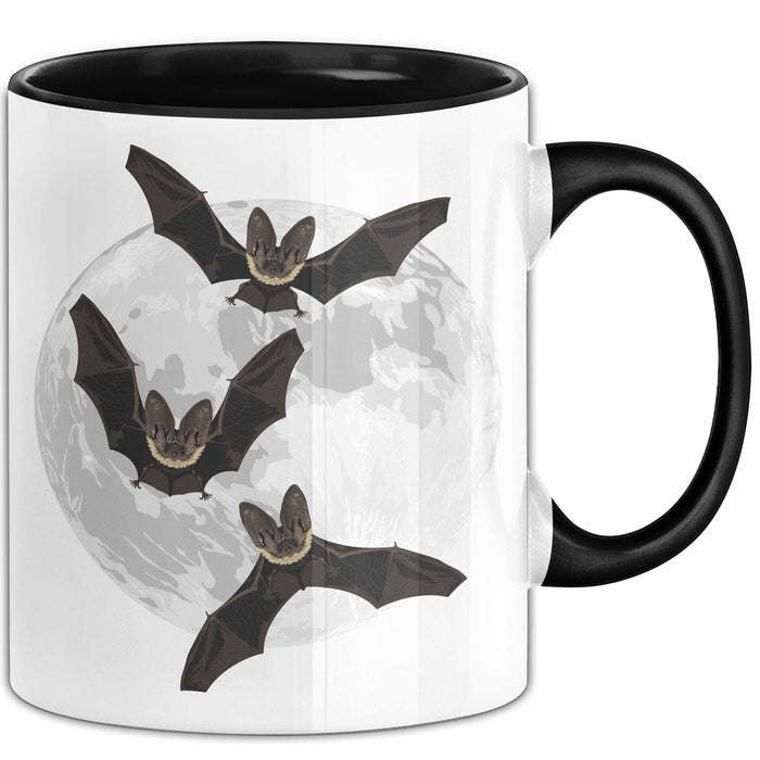 Halloween Tasse Geschenk Fledermäuse Vollmond Grafik Geschenkidee Schwarz Trendation