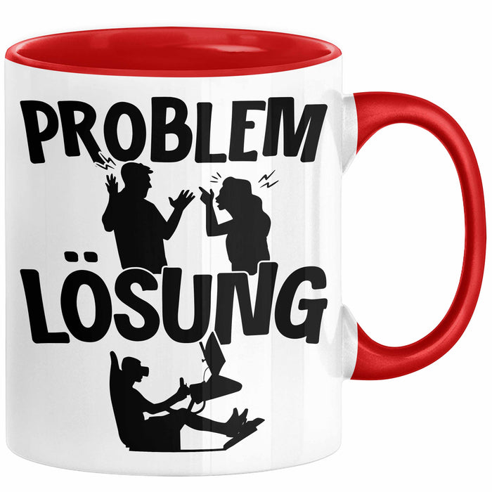 VR Gamer Tasse Geschenk für Gamer Zocker Männer Geschenkidee Problem und Lösung Zocken Rot Trendation