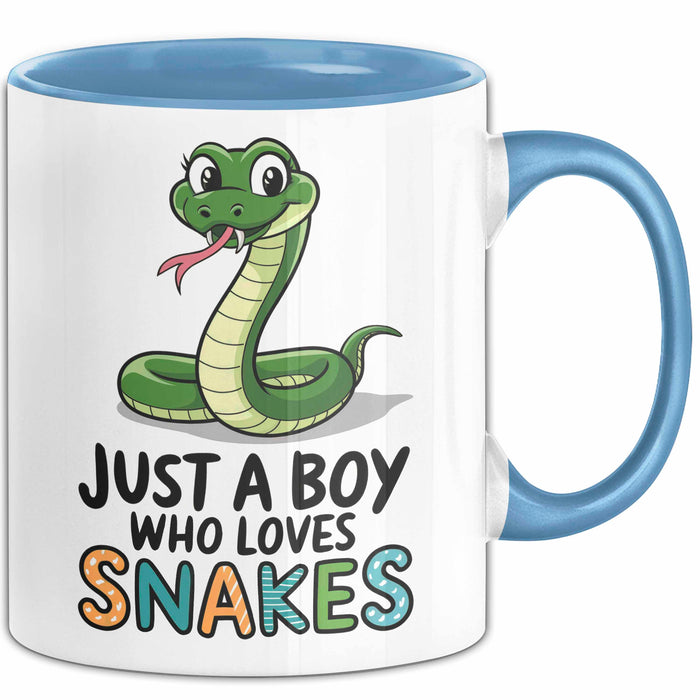 Reptil Schlange Tier Tasse Geschenk Lustige Geschenkidee Spruch Nur Ein Junge Der Schlangen Liebt Blau Trendation