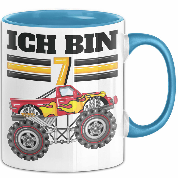 7. Geburtstag Geschenk Tasse Becher Jungs Trucks Geburtstagsgeschenk Ich Bin 7 Blau Trendation