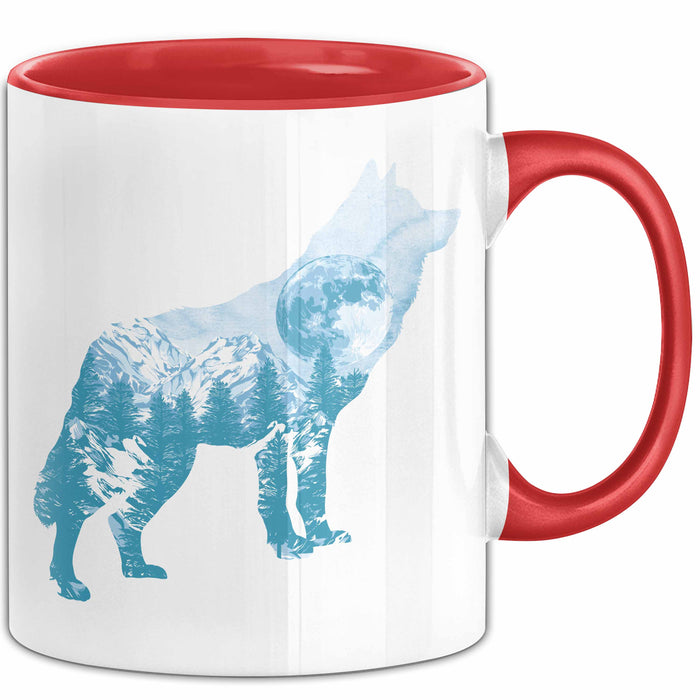 Wolf Tasse Geschenk Silhouette Landschaft Mond Geschenkidee Rot Trendation