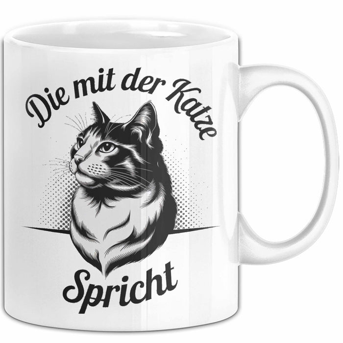 Katzenliebhaber Tasse Geschenk Spricht mit Katzen Katzenfan Weiß Trendation