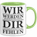 Büroarbeit Kollege Abschied Tasse Geschenk Lustige Geschenkidee Spruch Wir Werden Dir Fehlen Grün Trendation