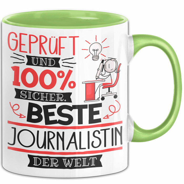 Beste Journalistin Der Welt Tasse Geschenk für Eine Journalistin Geprüft Und Sicher Geschenkidee Geburtstag Weihnachten Grün Trendation